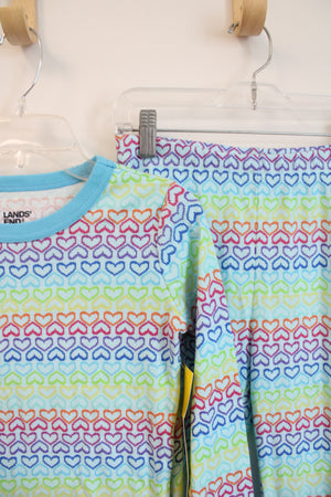 NEW Lands' End Colorful Heart Cotton Pajama Set | Youth 12