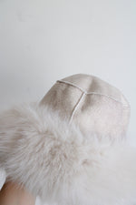 NEW Anthropologie Reversable Faux Fur/Suede Ivory Bucket Hat