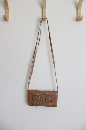 Brighton Tan Western Silver Belt Buckle Crossbody Pebble Leather Wallet Purse