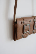 Brighton Tan Western Silver Belt Buckle Crossbody Pebble Leather Wallet Purse
