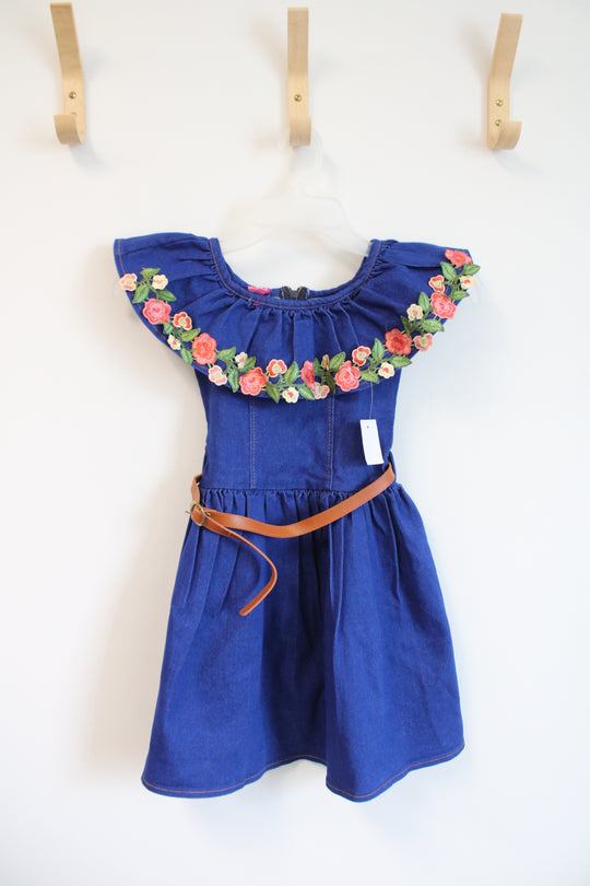 NEW Guatemala Made Floral Belted Denim Dress | Youth 5/6