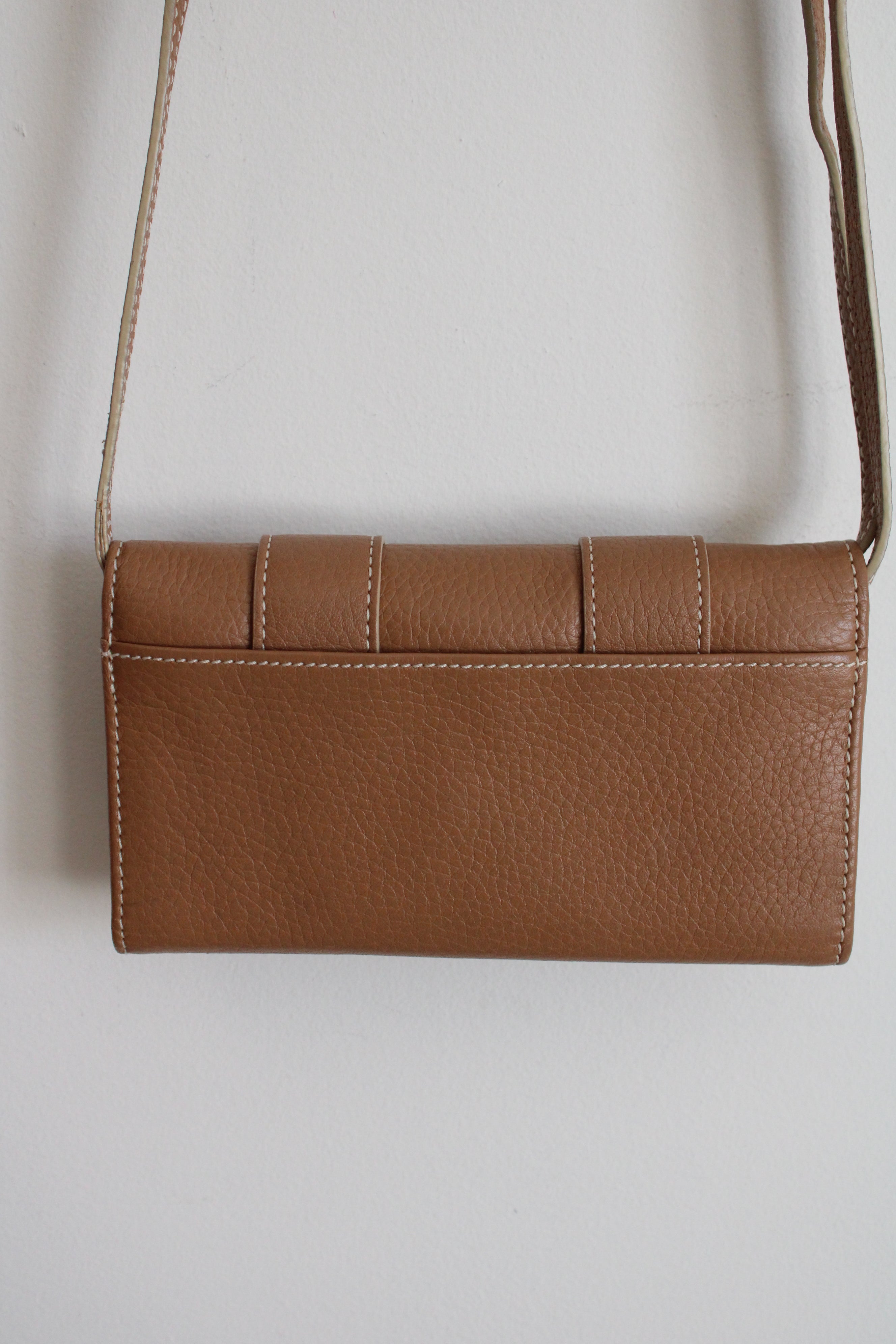 Brighton Tan Western Silver Belt Buckle Crossbody Pebble Leather Wallet Purse