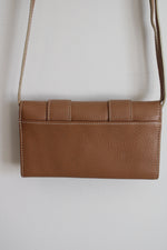 Brighton Tan Western Silver Belt Buckle Crossbody Pebble Leather Wallet Purse