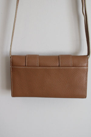 Brighton Tan Western Silver Belt Buckle Crossbody Pebble Leather Wallet Purse