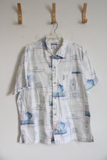 Columbia White Nautical Marlin Fish Button Down Shirt | XL