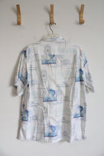 Columbia White Nautical Marlin Fish Button Down Shirt | XL