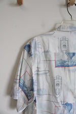 Columbia White Nautical Marlin Fish Button Down Shirt | XL