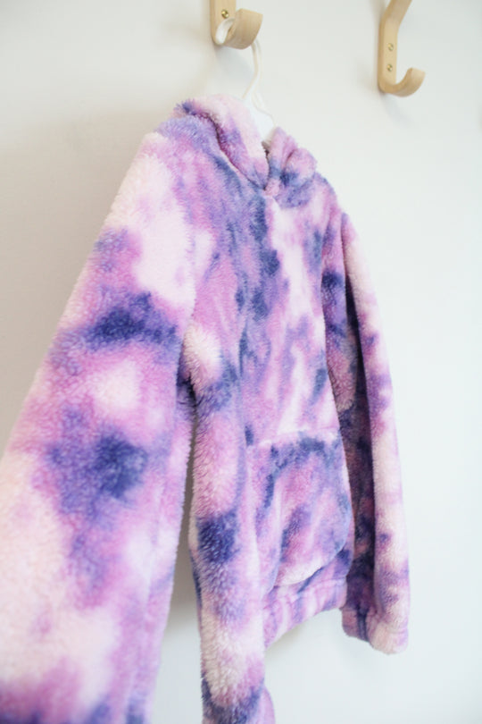 Lands' End Purple Tie-Dyed Sherpa Hoodie | Youth M (8)