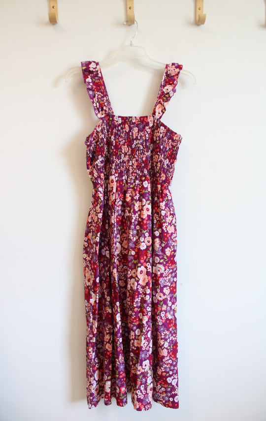 Time And Tru Purple Floral Smocked Dress | Youth XL (16/18)