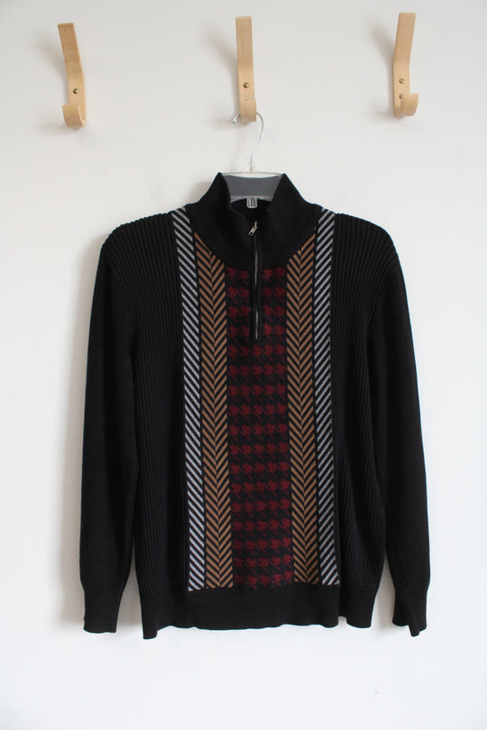 Paul Jones Black Chevron & Herringbone 1/4 Zip Sweater | M