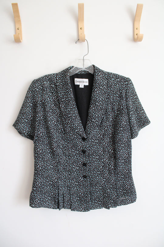 Danny & Nicole Black Blue & White Dotted Button Down Top | 10