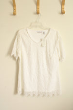 NEW Isaac Mizrahi White SS Lace Top | M