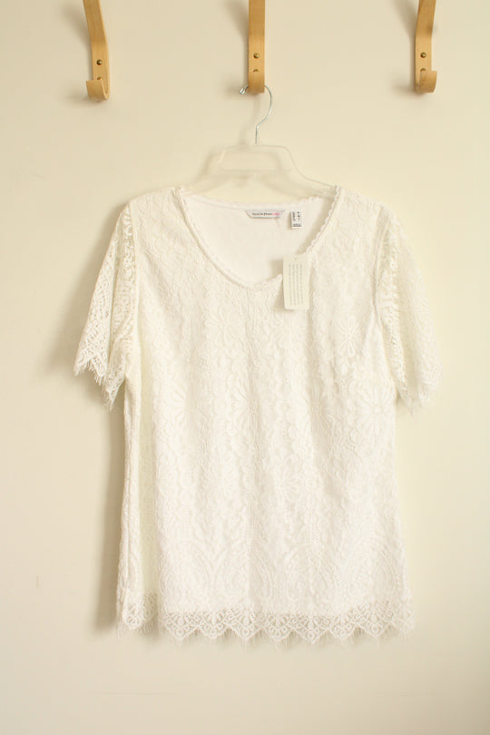 NEW Isaac Mizrahi White SS Lace Top | M