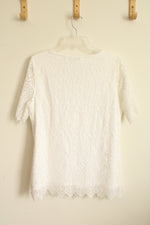 NEW Isaac Mizrahi White SS Lace Top | M