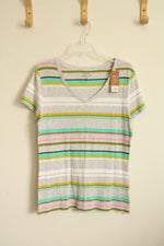 NEW Sonoma Gray Pink and Green Striped Everyday Tee | L