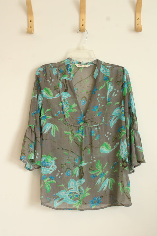 Old Navy Blue and Green Sheer Blouse | M