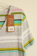 NEW Sonoma Gray Pink and Green Striped Everyday Tee | L