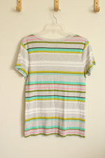 NEW Sonoma Gray Pink and Green Striped Everyday Tee | L