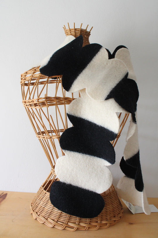 NEW Kate Spade Scalloped Black & White Stripe Wool Scarf