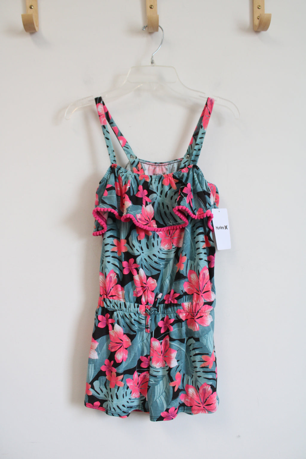 NEW Hurley Black Blue & Pink Tropical Floral Romper | Youth M (8/10)
