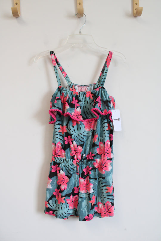 NEW Hurley Black Blue & Pink Tropical Floral Romper | Youth M (8/10)