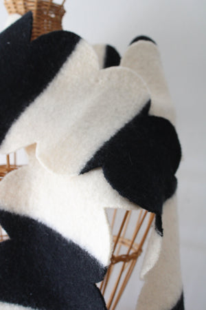 NEW Kate Spade Scalloped Black & White Stripe Wool Scarf