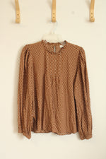 Loft Brown with White Dots Long Sleeve Blouse | S