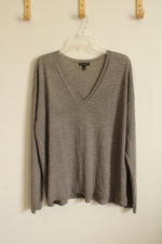 Lane Bryant Fine Moreno Gray V-neck LS Sweater | 18/20