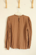 Loft Brown with White Dots Long Sleeve Blouse | S