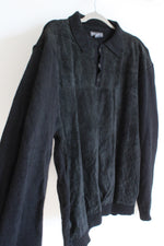Vintage Mondo Di Marco Black Suede Front Collared Sweater | XL