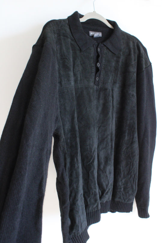 Vintage Mondo Di Marco Black Suede Front Collared Sweater | XL