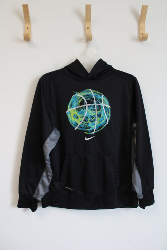 Nike Therma Fit Blue & Green Basketball Black Hoodie | Youth XL