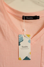 New SUNBS Light Pink V-neck Pocket T-shirt | S