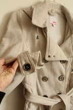 Bongo Light Tan Quilted Double Breasted Sweater Jacket with Hood | M