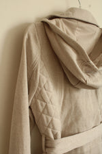 Bongo Light Tan Quilted Double Breasted Sweater Jacket with Hood | M