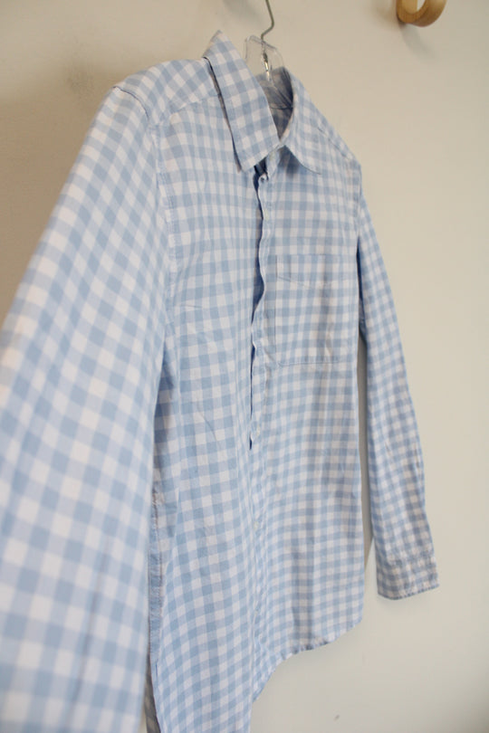 Children's Place Blue & White Plaid Button Down Shirt | Youth L (10/12)