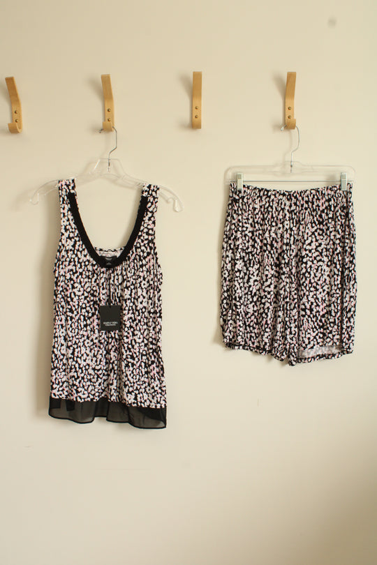 NEW Vera Wang Black Pink and White Printed Pajama Set | S