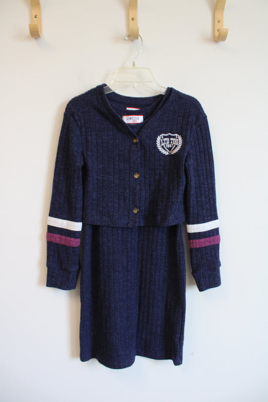 Limited Too Navy Ribbed Knit Dress & Cardigan Set | Youth M (10)