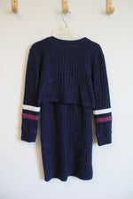 Limited Too Navy Ribbed Knit Dress & Cardigan Set | Youth M (10)