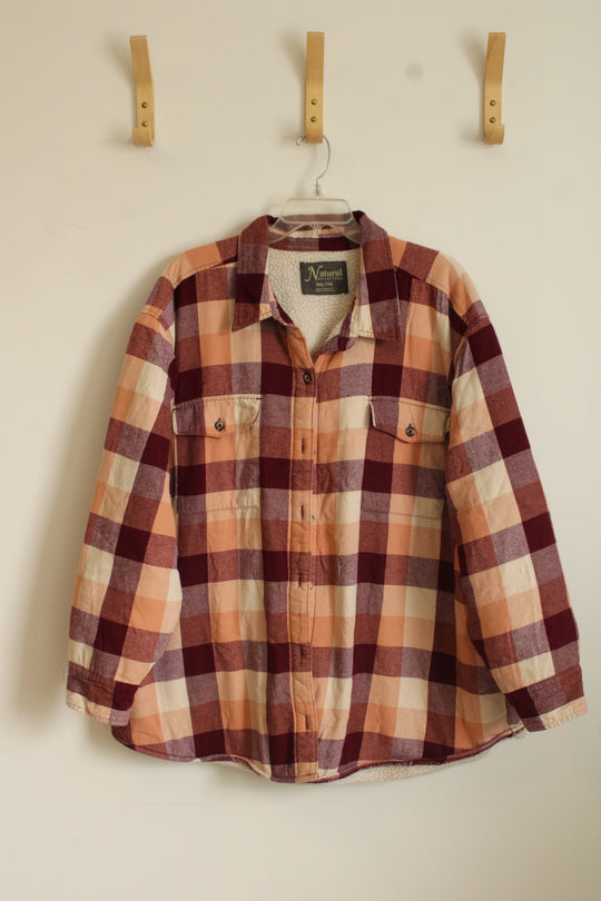 Natural Reflections Orange and Red Plaid Sherpa Lined Button up Top | XXL