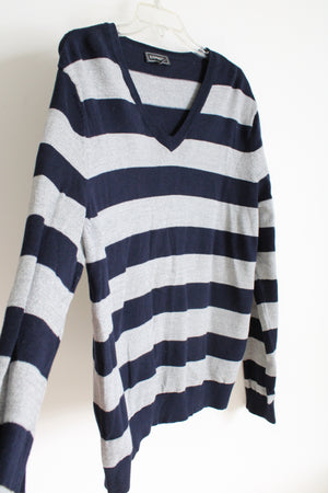 Express Navy Gray Striped Knit Sweater | L