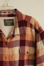Natural Reflections Orange and Red Plaid Sherpa Lined Button up Top | XXL