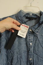 NEW Jane Delancey Chambray Denim Puff Sleeve Button Down Collared Shirt | XL