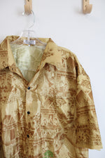 Thai Silk By Apple Gold Patterned Button Down Shirt | XXL