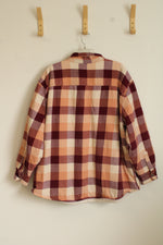 Natural Reflections Orange and Red Plaid Sherpa Lined Button up Top | XXL
