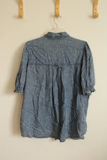 NEW Jane Delancey Chambray Denim Puff Sleeve Button Down Collared Shirt | XL