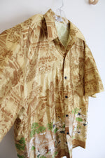 Thai Silk By Apple Gold Patterned Button Down Shirt | XXL