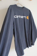 Carhartt Original Fit Dusty Blue Long Sleeved Logo Tee | M