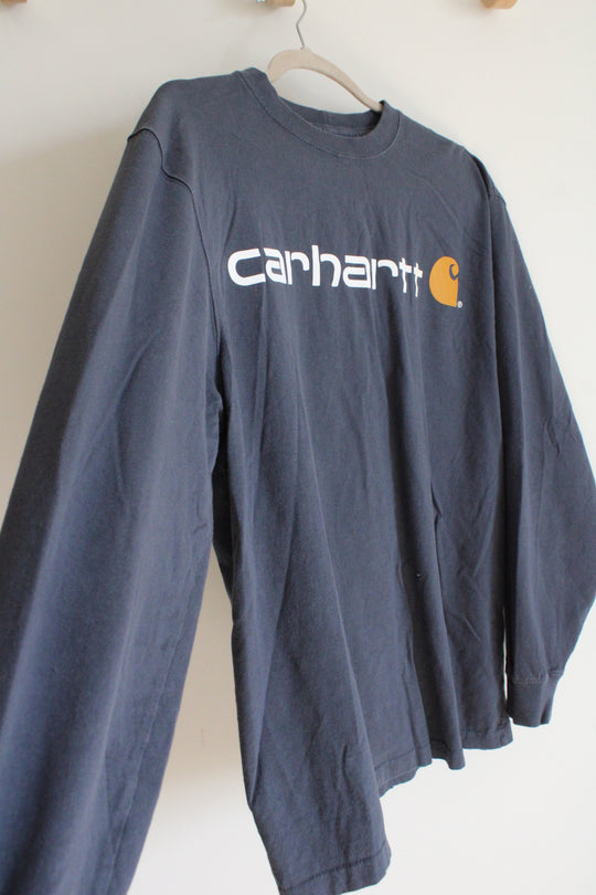 Carhartt Original Fit Dusty Blue Long Sleeved Logo Tee | M