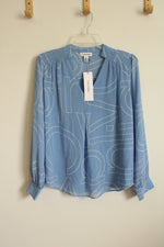 NEW Calvin Klein Light Blue And White Printed Chiffon Blouse | S